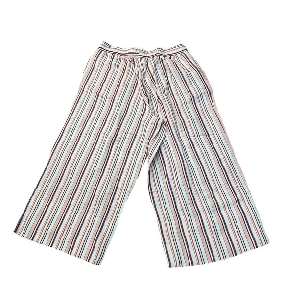 NEW Denim 24/7 Linen Blend Crop Pants Striped Wide Leg Boho Vacation Drawstring - Picture 3 of 7